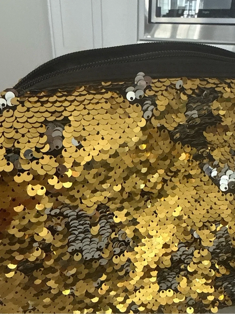 Cosmetic Makeup Bag - Sequins Black Gold Silver